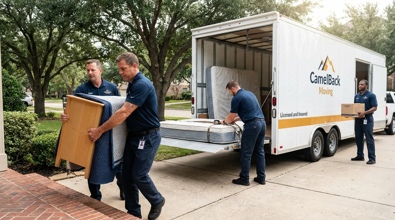 Crew loading residential truck for cross-state move from Tyrone, GA