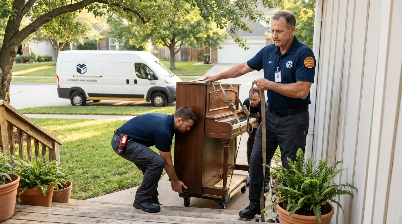 Licensed piano movers securing grand piano in Tyrone, GA